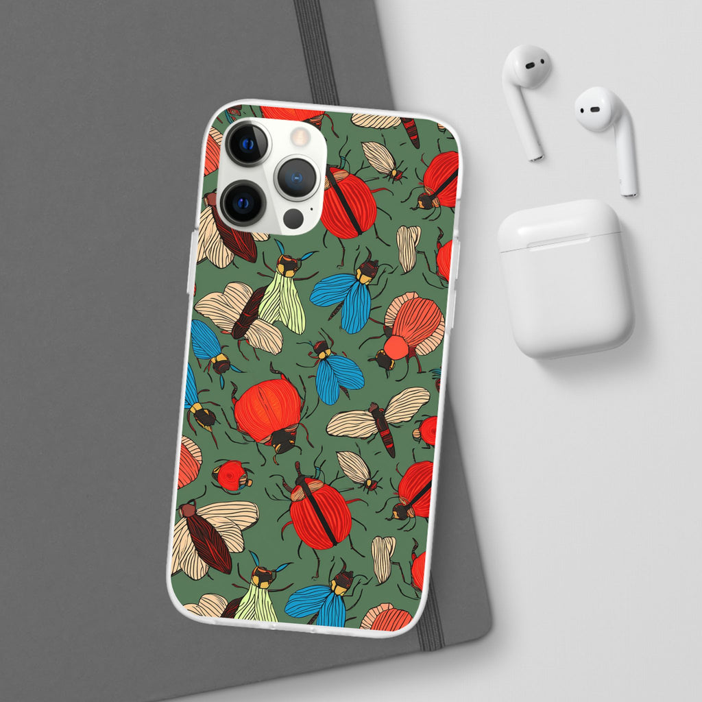 Bug Pattern Phone Case — Colorful Beetles & Flies Design