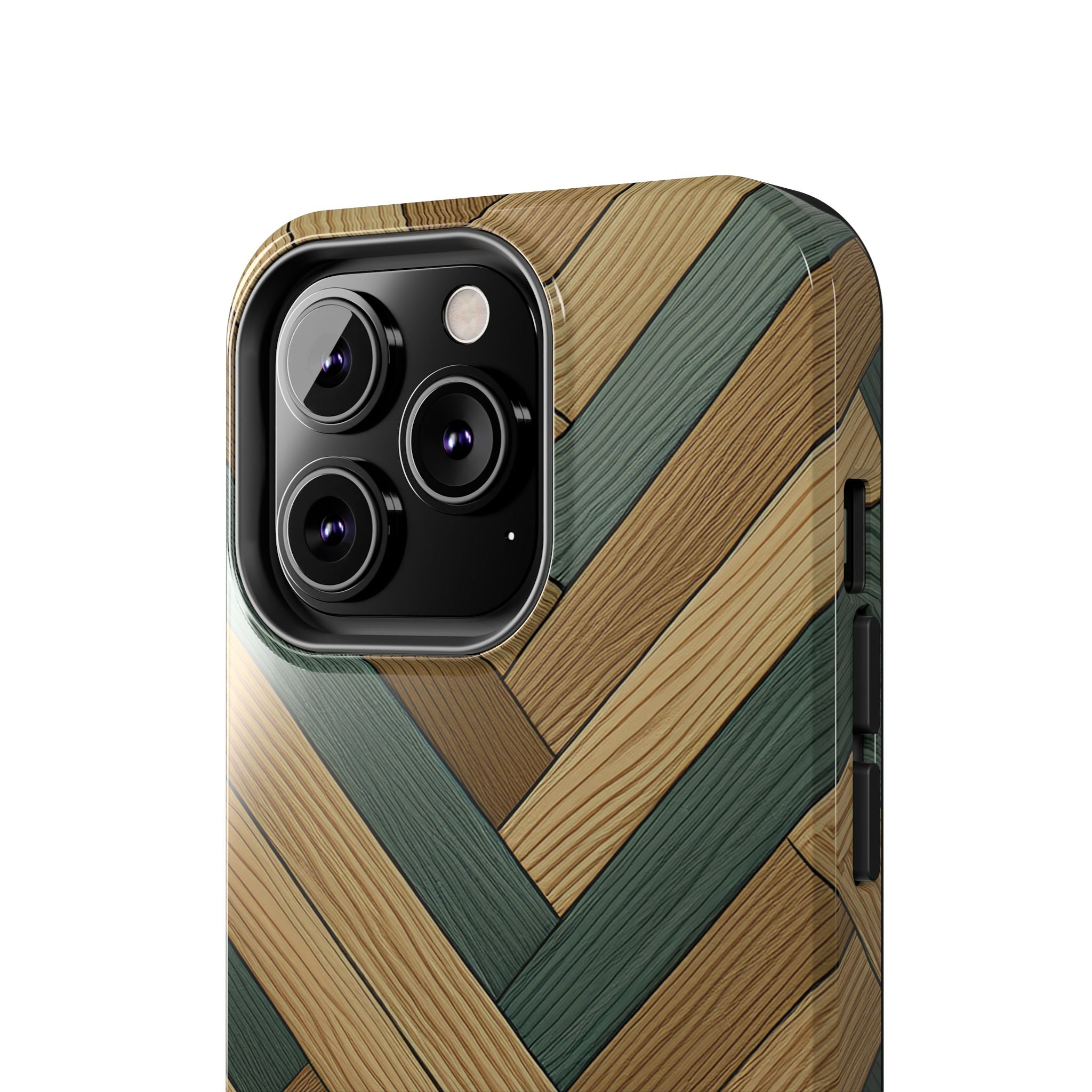 Wood Herringbone Tough Phone Case — Protective Matte Phone Cover with Natural Wood Pattern