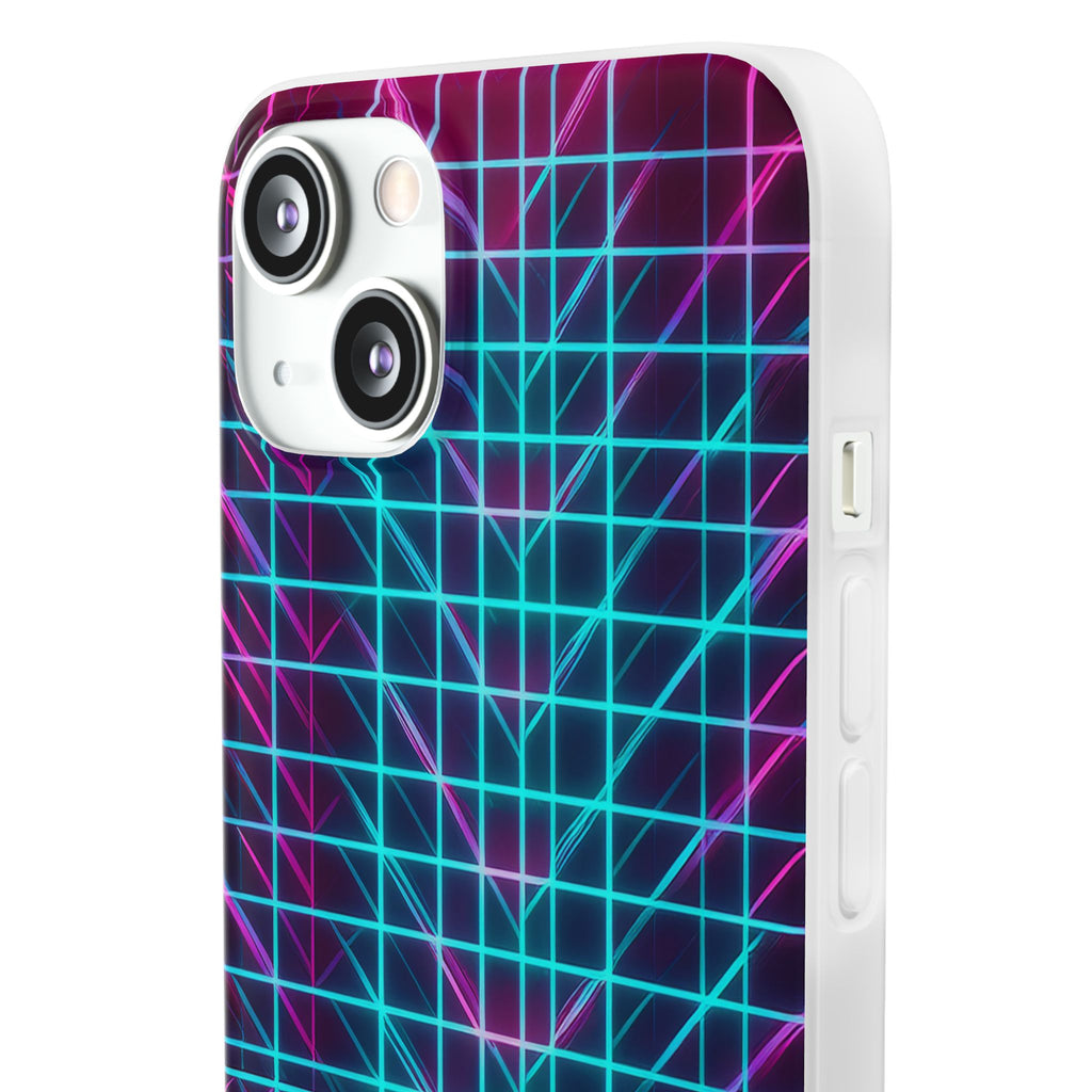 Retro Neon Grid Phone Case – 80s Vaporwave Geometric iPhone Cover