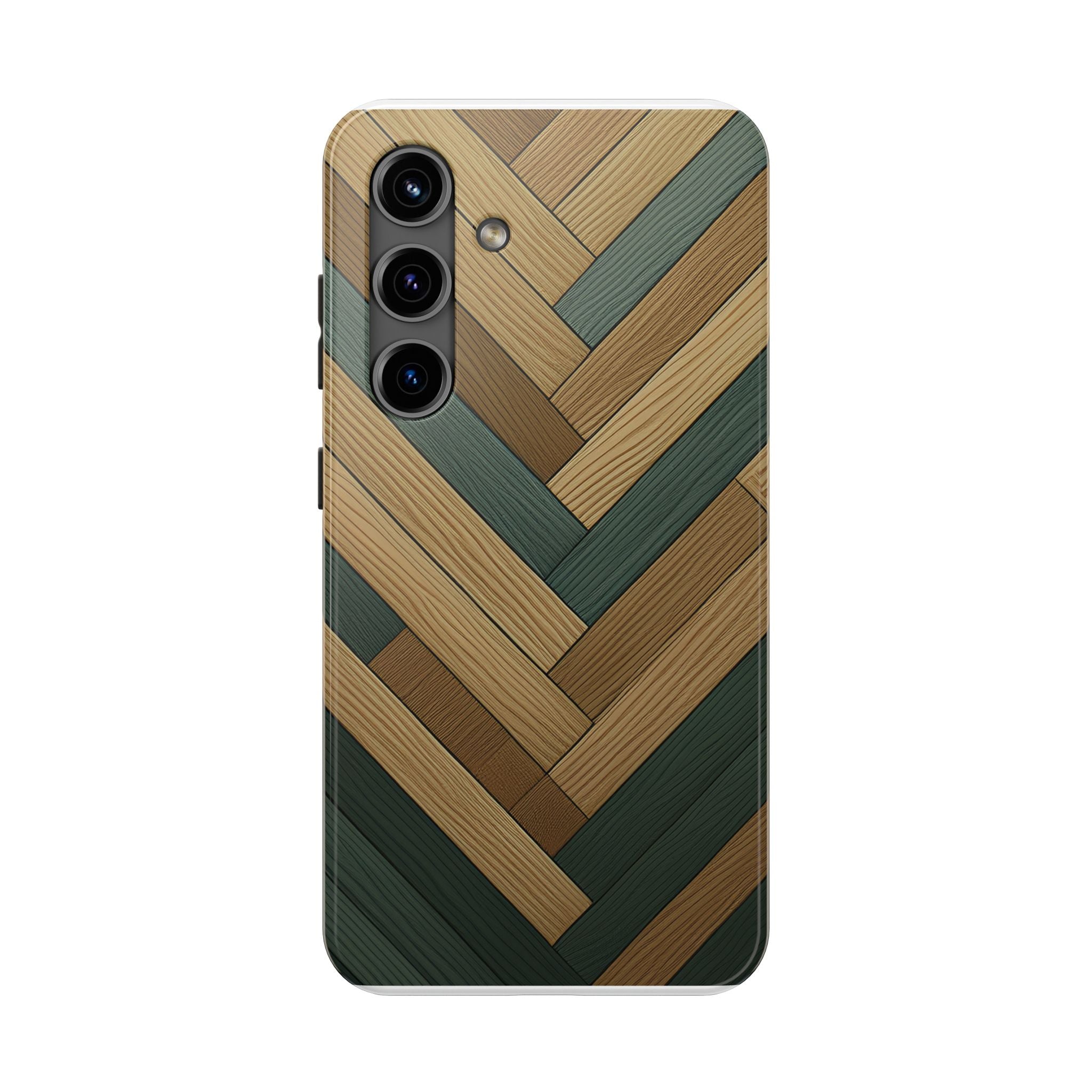 Wood Herringbone Tough Phone Case — Protective Matte Phone Cover with Natural Wood Pattern