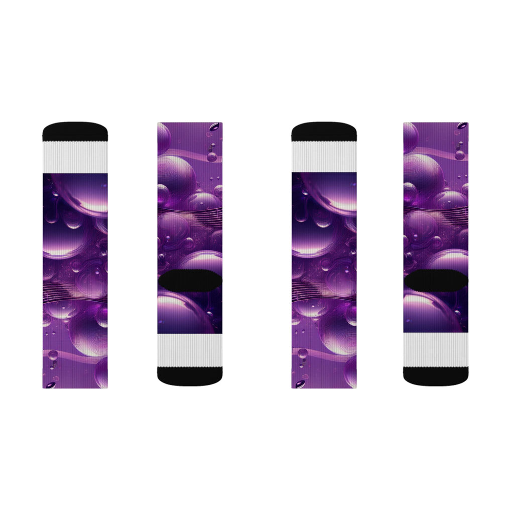 Purple Music Notes Sublimation Socks – Bubble Pattern Crew Socks for Musicians & Music Lovers