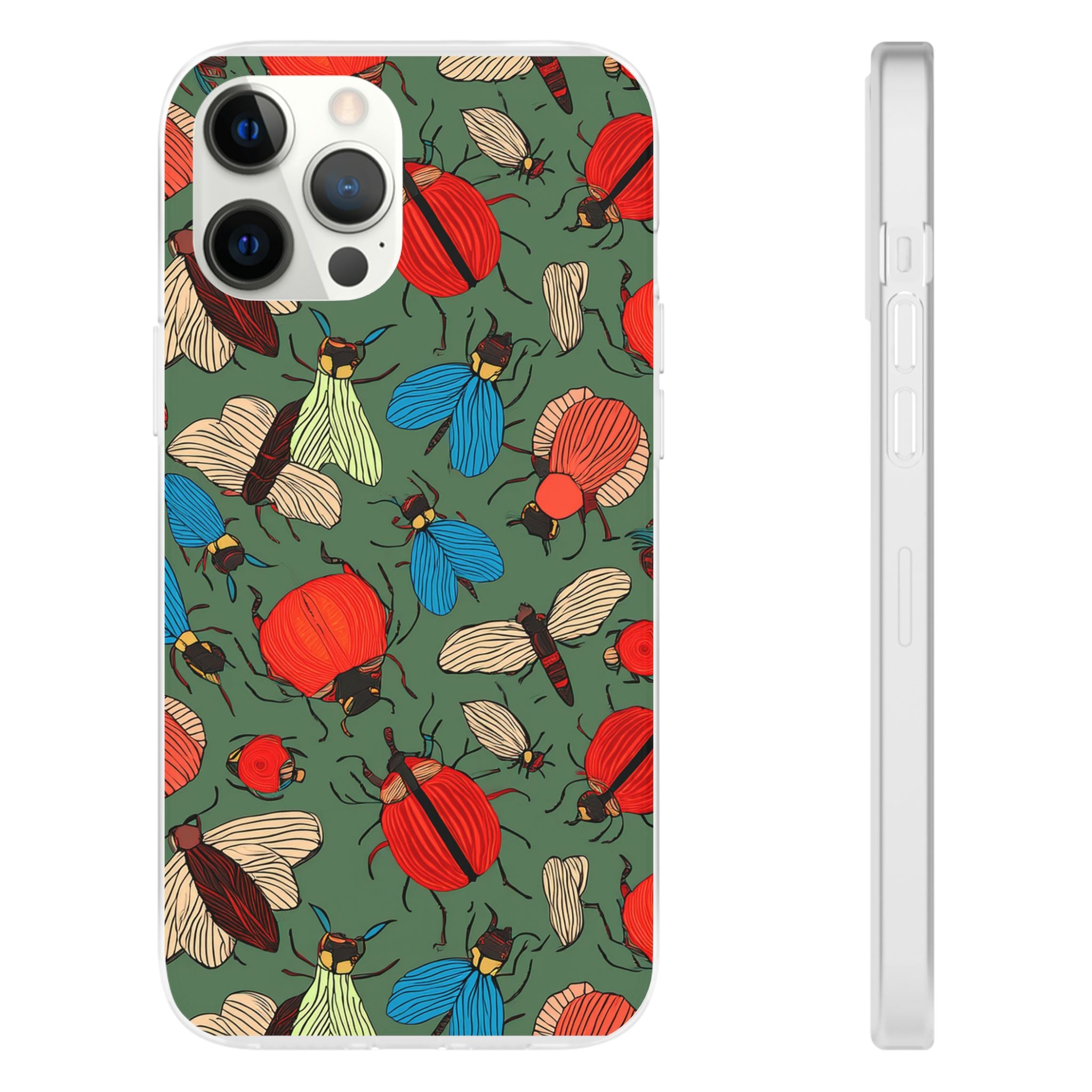 Bug Pattern Phone Case — Colorful Beetles & Flies Design
