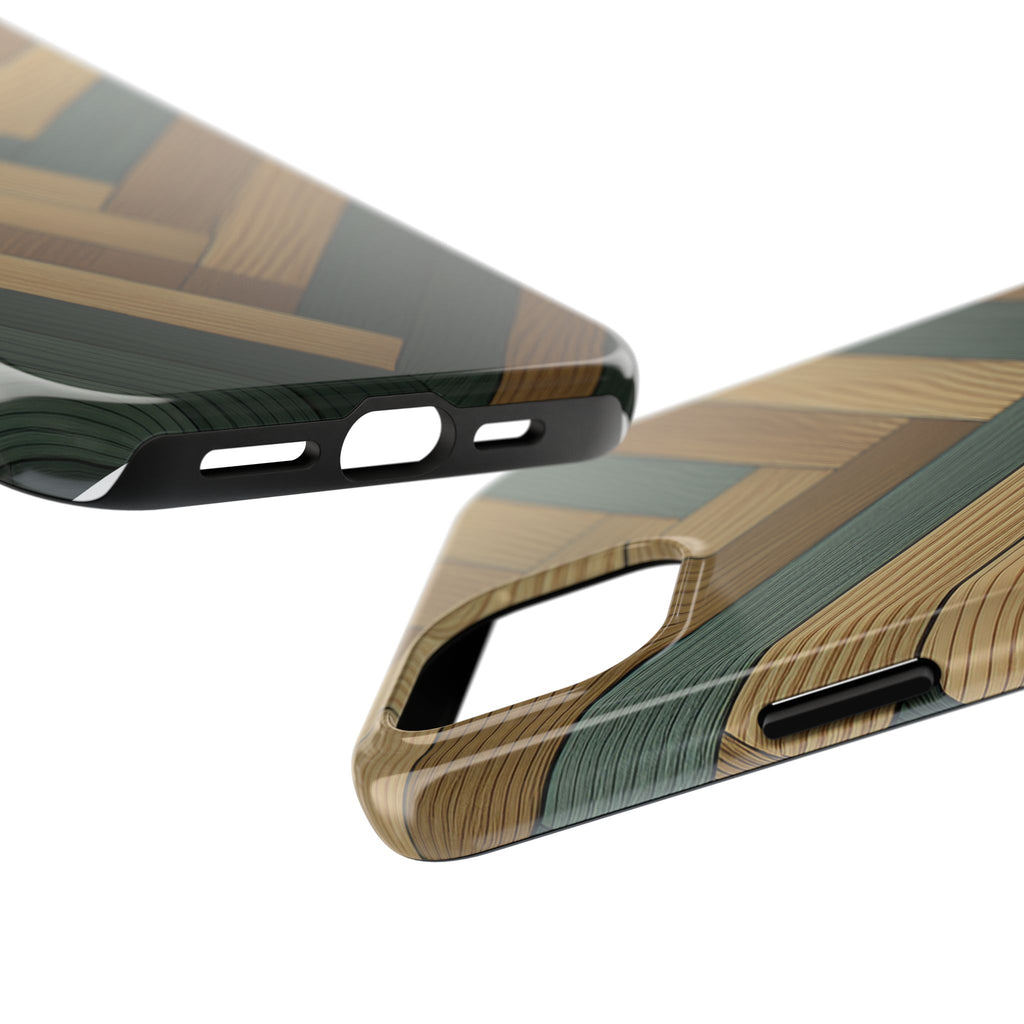 Wood Herringbone Tough Phone Case — Protective Matte Phone Cover with Natural Wood Pattern