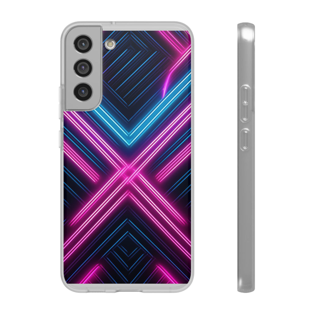 Neon Geometric Phone Case – Retro Vibes Blue & Pink Flexi Case