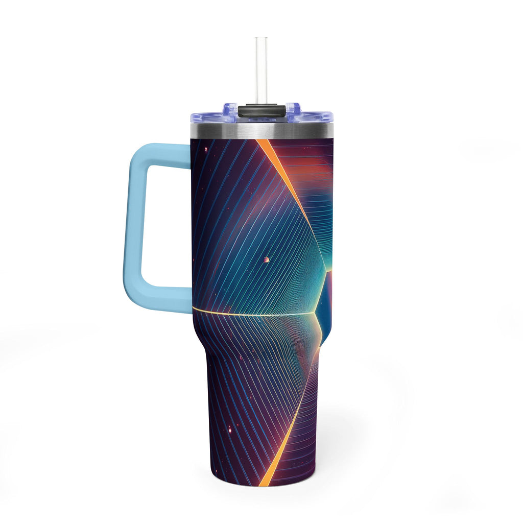 40oz Vacuum Tumbler — Neon Geometric Cosmic Design