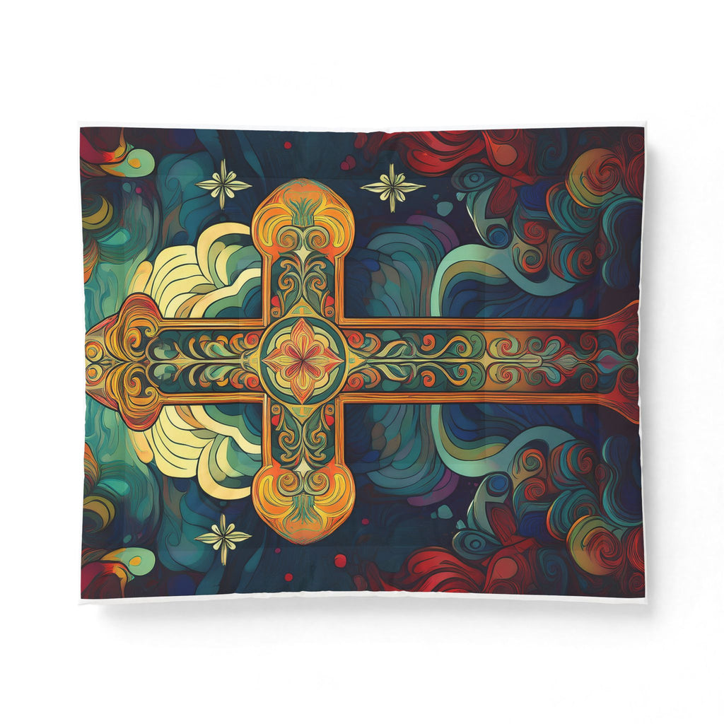 Stained Glass Cross Cotton Comforter – Colorful Religious Bedding Throw