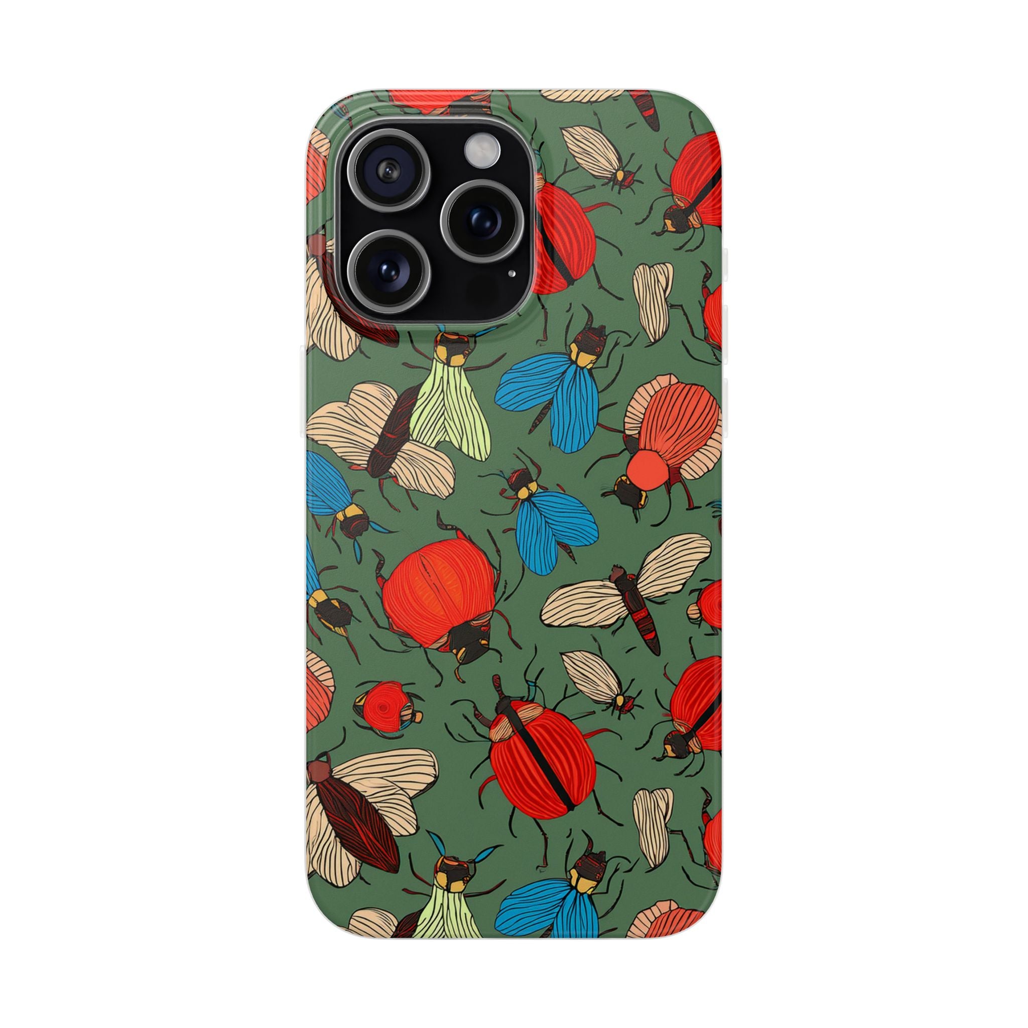 Bug Pattern Phone Case — Colorful Beetles & Flies Design