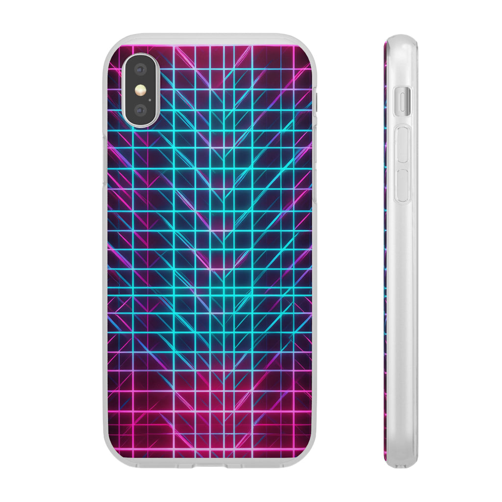 Retro Neon Grid Phone Case – 80s Vaporwave Geometric iPhone Cover