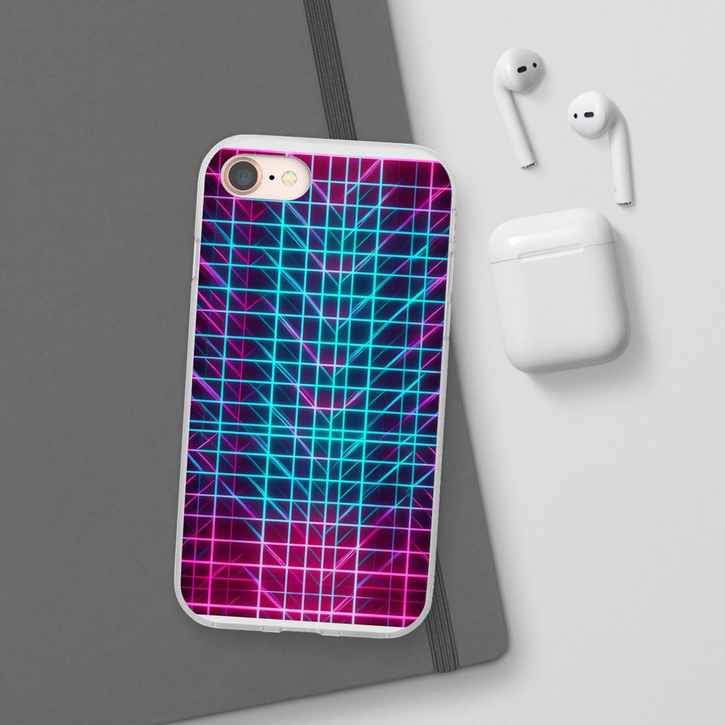 Retro Neon Grid Phone Case – 80s Vaporwave Geometric iPhone Cover