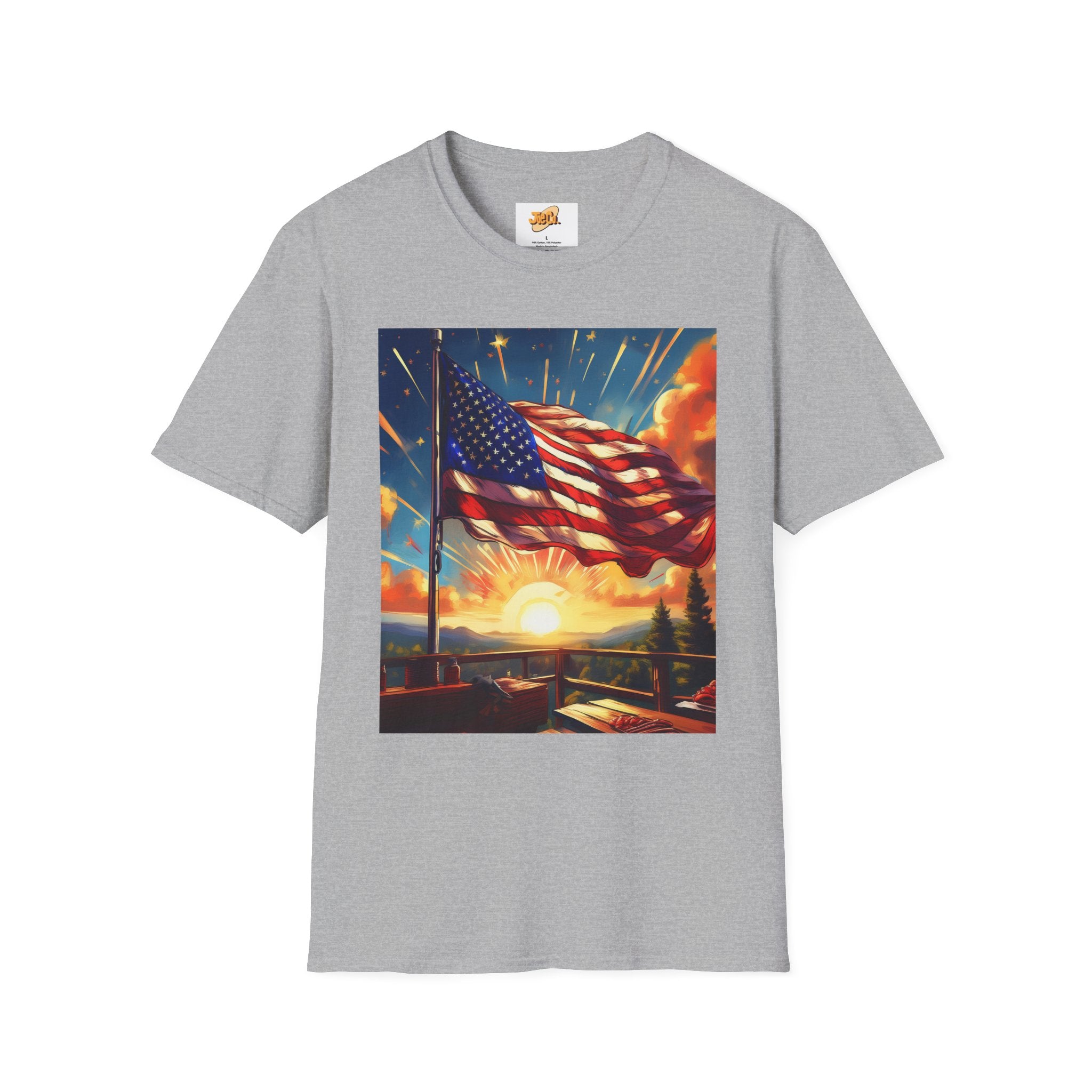 American Flag Sunrise T-Shirt — Patriotic USA Sunset Graphic Tee