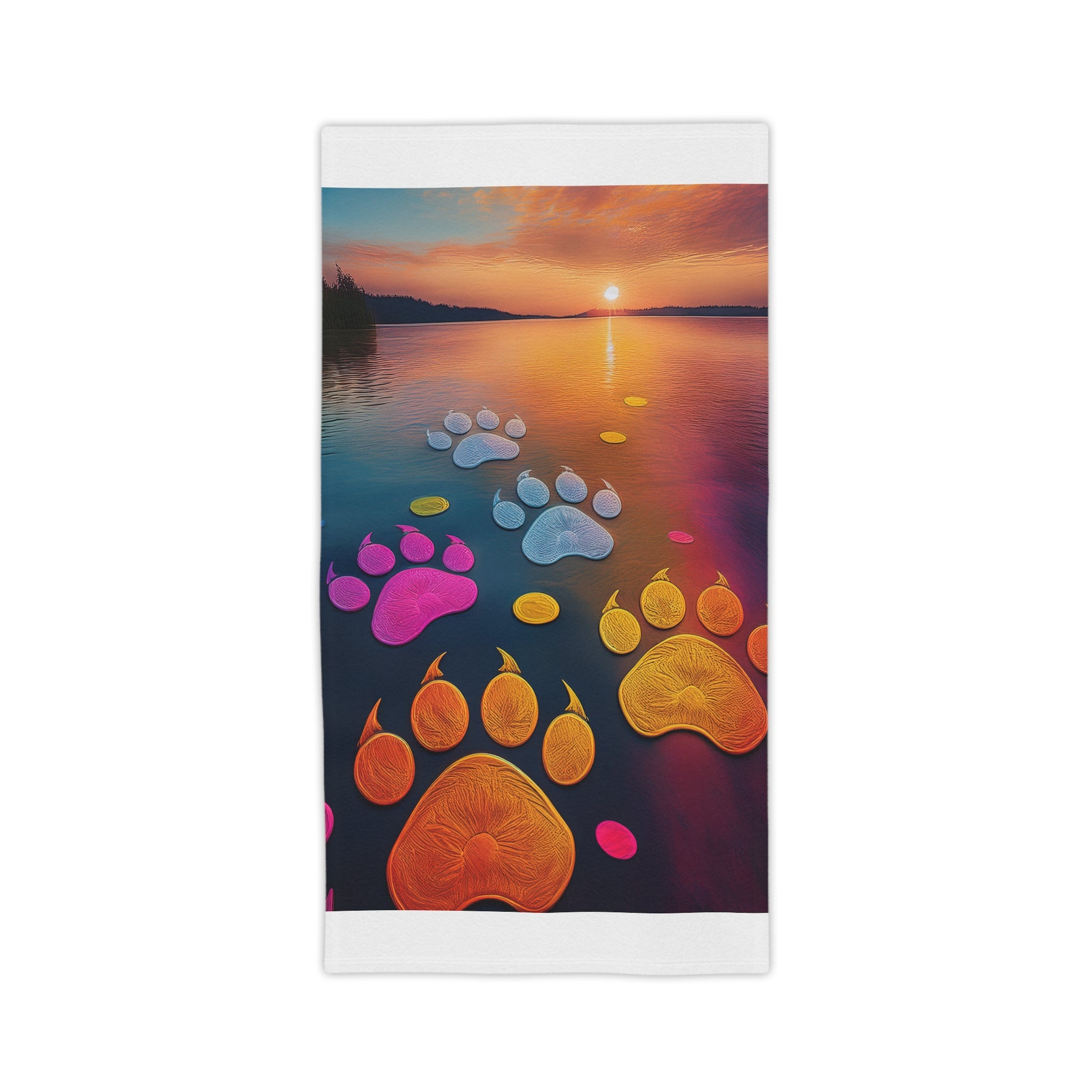 Sunset Pawprints Beach Towel — Colorful Paw Print Sunset Beach Towel for Dog Lovers