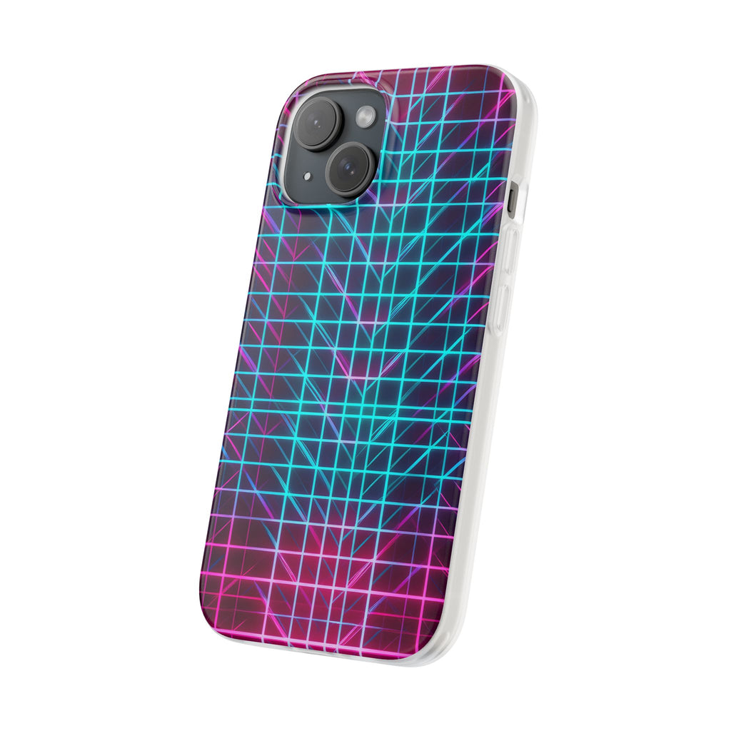 Retro Neon Grid Phone Case – 80s Vaporwave Geometric iPhone Cover