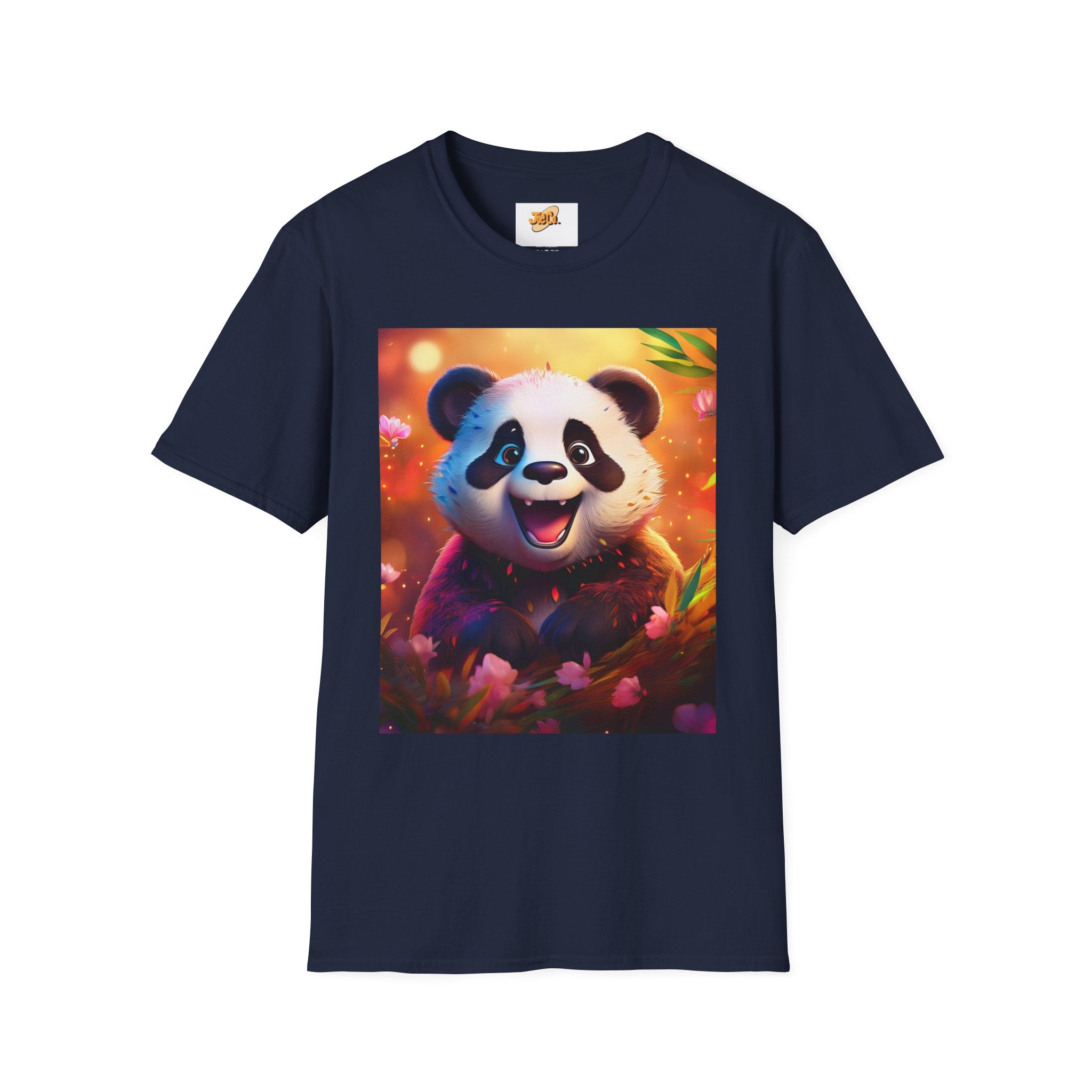 Cute Smiling Panda Graphic T-Shirt — Playful Floral Panda Tee