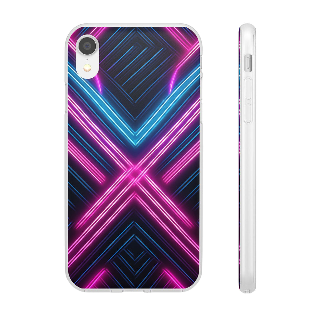 Neon Geometric Phone Case – Retro Vibes Blue & Pink Flexi Case
