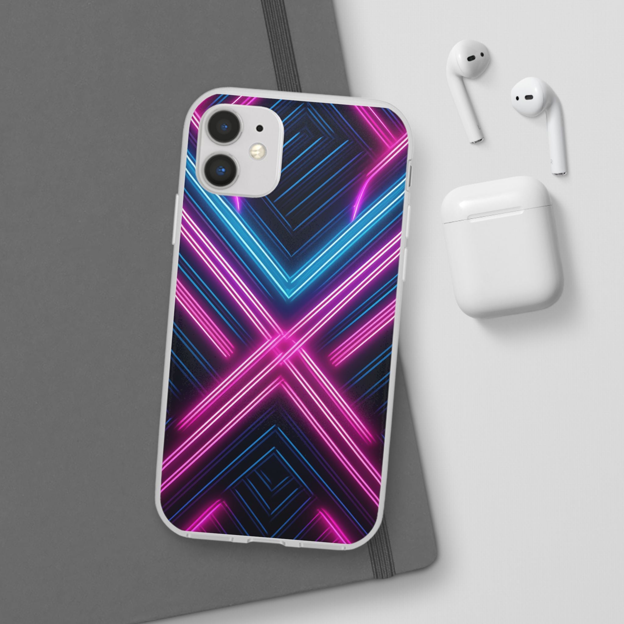 Neon Geometric Phone Case – Retro Vibes Blue & Pink Flexi Case