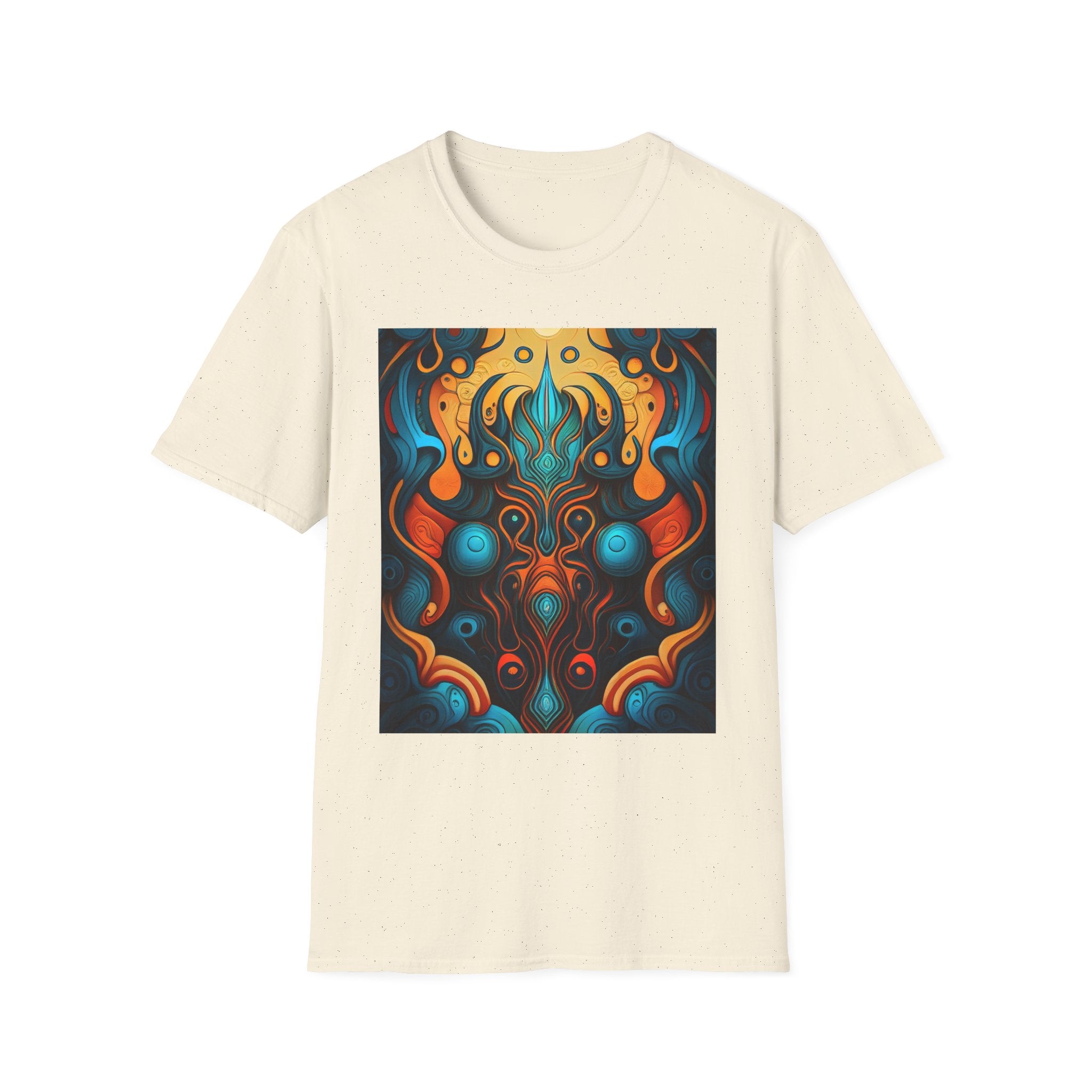 Psychedelic Abstract Mask T-Shirt — Vibrant Tribal Floral Art Tee