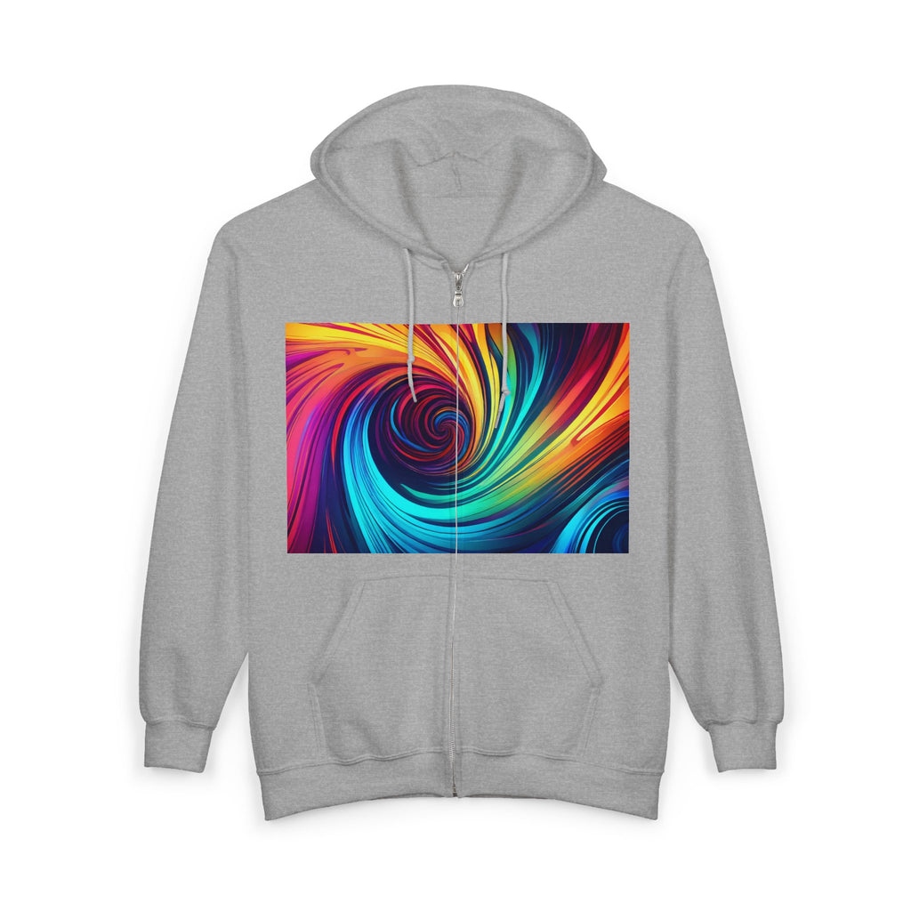 Swirl Prism Zip Hoodie — Vibrant Abstract Spiral Full-Zip Sweatshirt