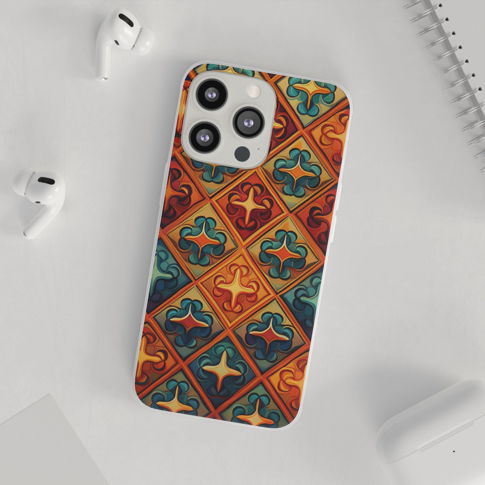 Vintage Tile Pattern Phone Case — Retro Moroccan Geometric Flexi Case