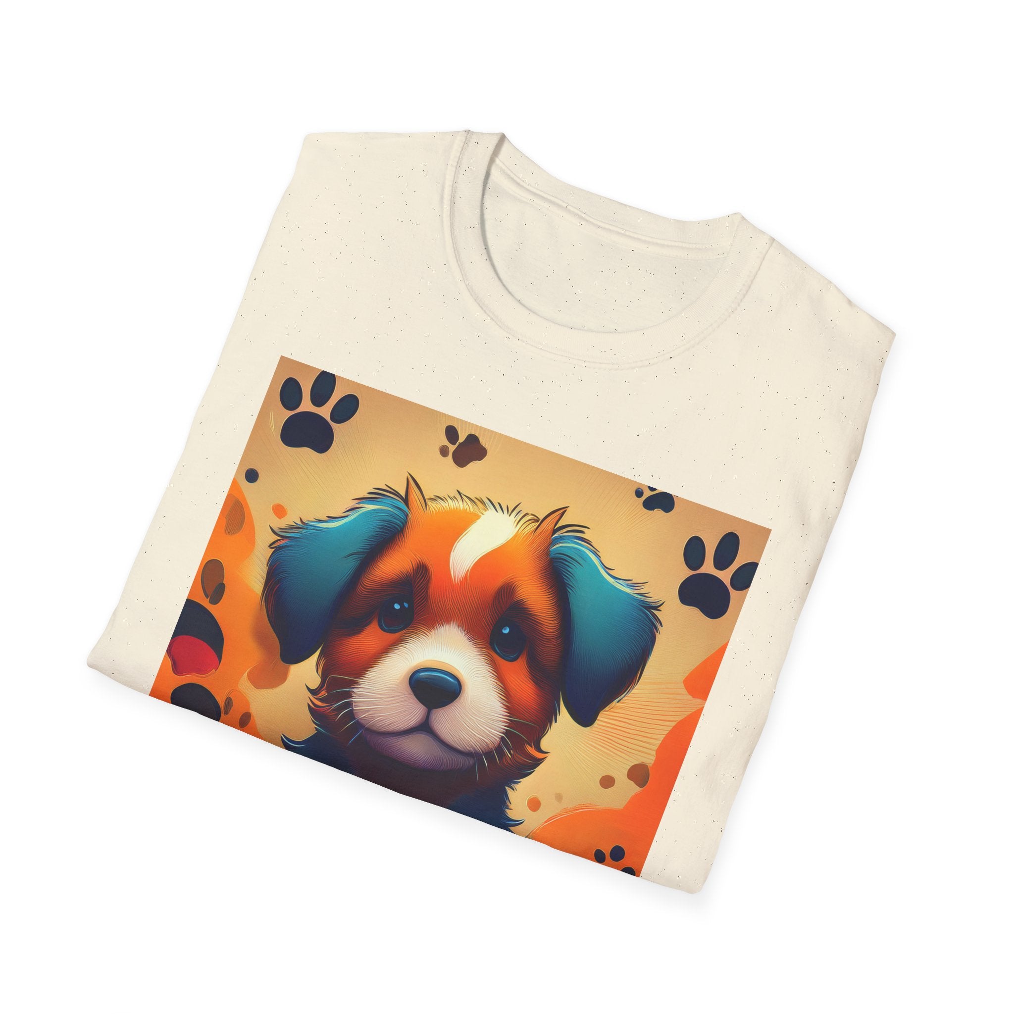 Cute Puppy Portrait T-Shirt — Colorful Paw Print Dog Graphic Tee