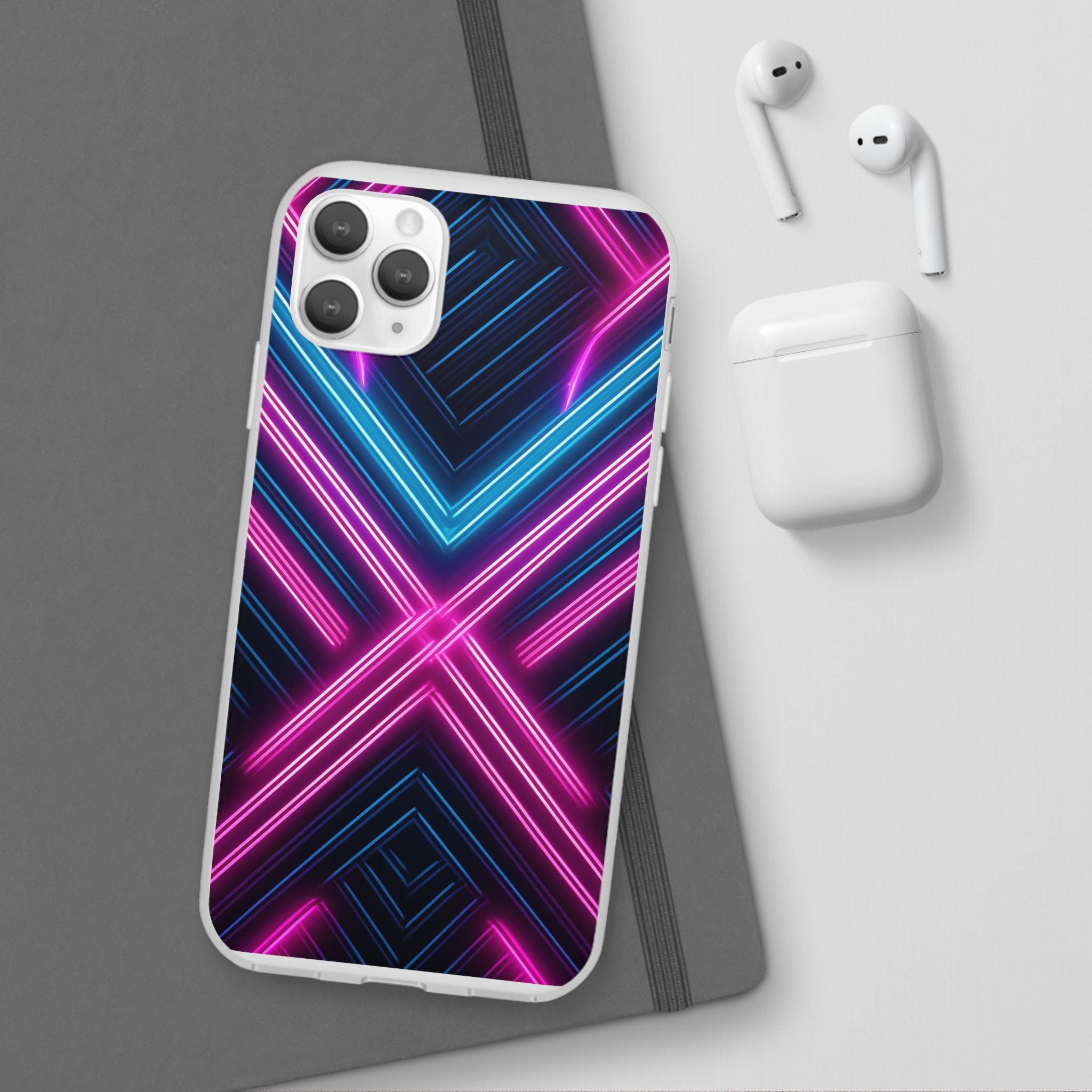 Neon Geometric Phone Case – Retro Vibes Blue & Pink Flexi Case