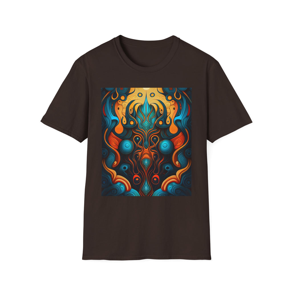 Psychedelic Abstract Mask T-Shirt — Vibrant Tribal Floral Art Tee
