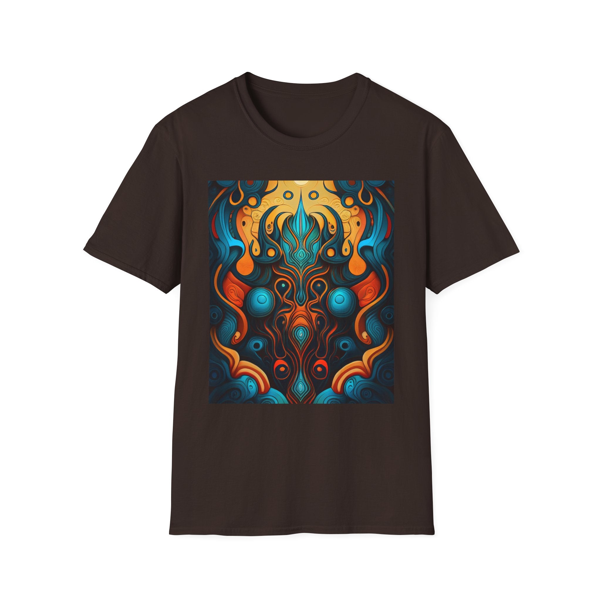 Psychedelic Abstract Mask T-Shirt — Vibrant Tribal Floral Art Tee