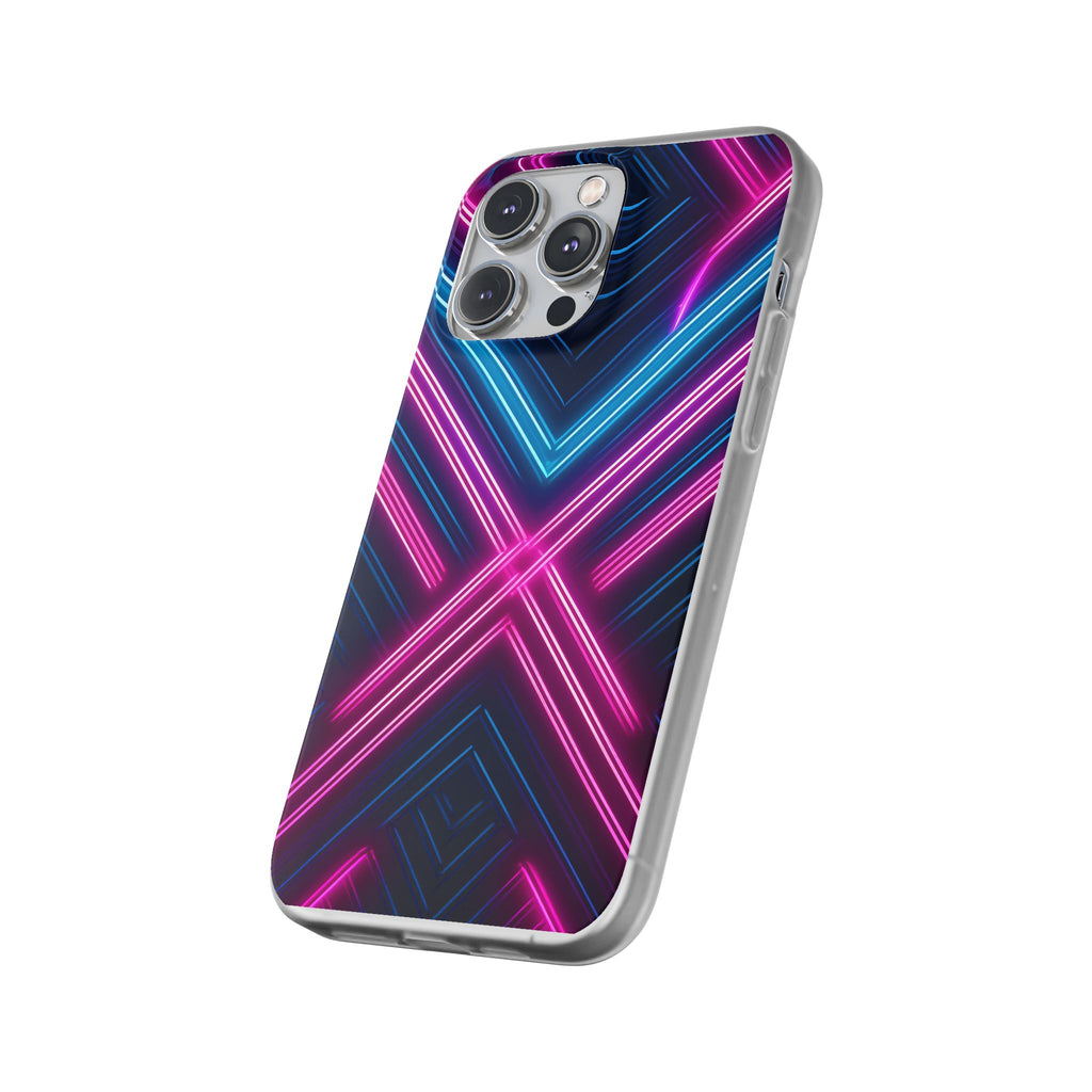 Neon Geometric Phone Case – Retro Vibes Blue & Pink Flexi Case