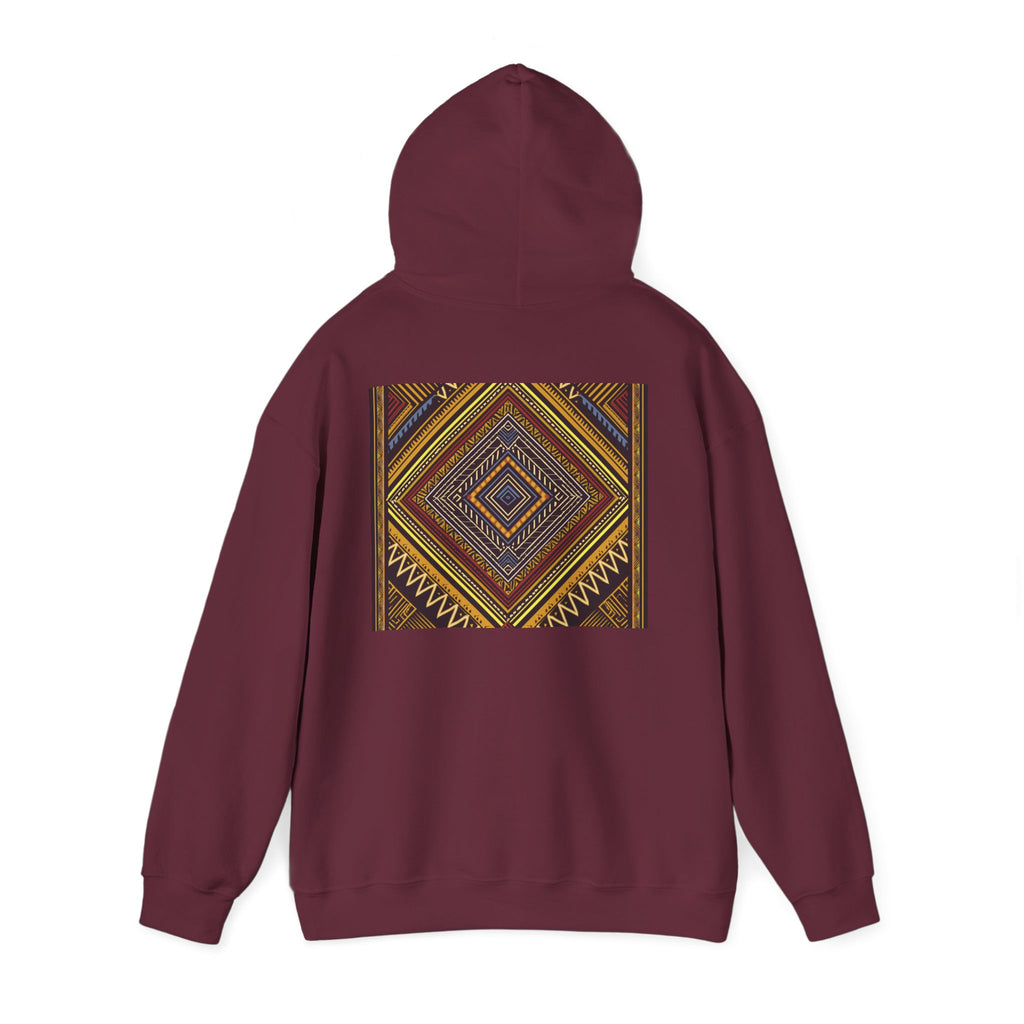 Boho Geometric Diamond Hoodie – Earthy Tribal Pattern Pullover