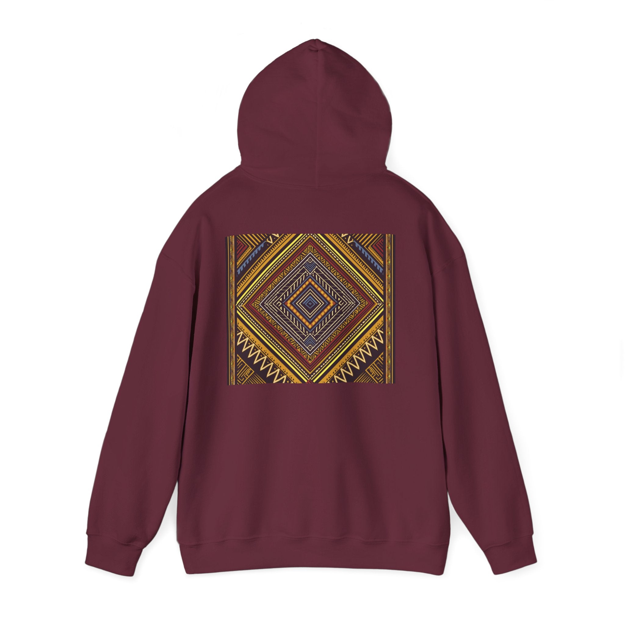 Boho Geometric Diamond Hoodie – Earthy Tribal Pattern Pullover