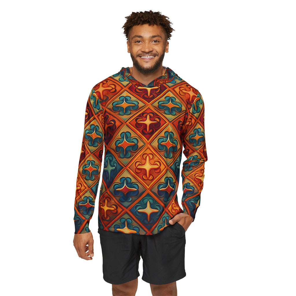 Patterned Hoodie - Vintage Tile Mosaic All-Over Print Men's Warmup Hoodie