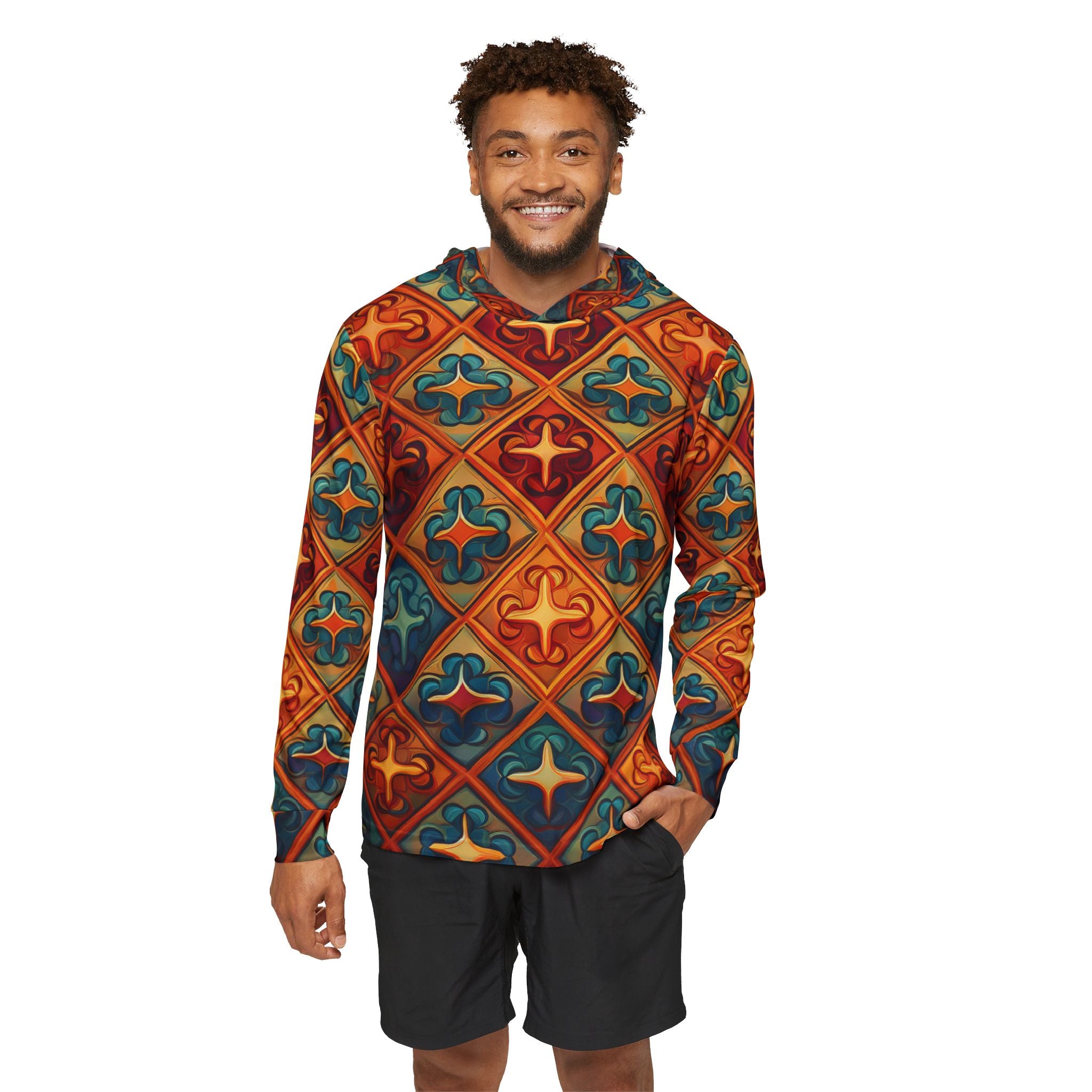 Patterned Hoodie - Vintage Tile Mosaic All-Over Print Men's Warmup Hoodie