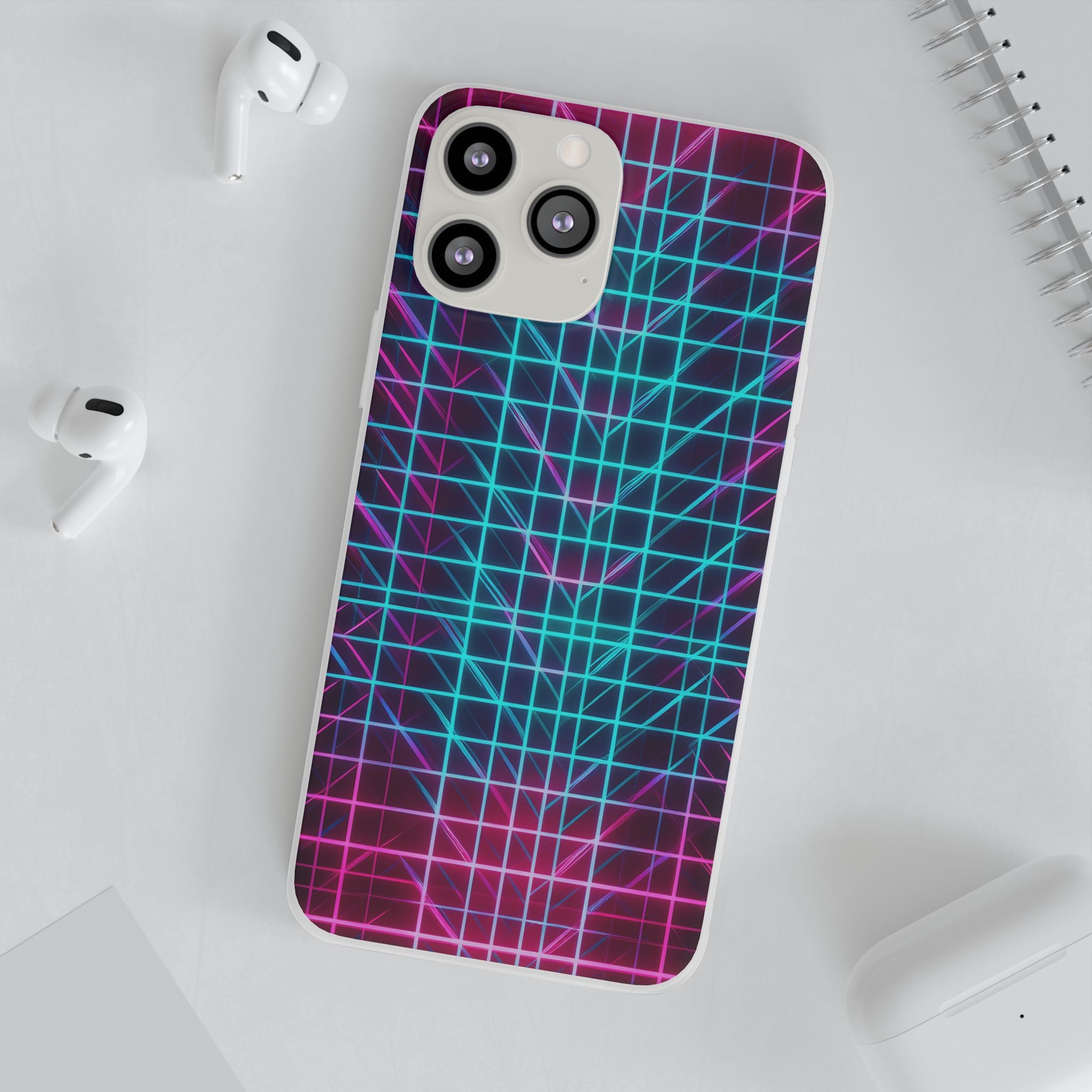 Retro Neon Grid Phone Case – 80s Vaporwave Geometric iPhone Cover
