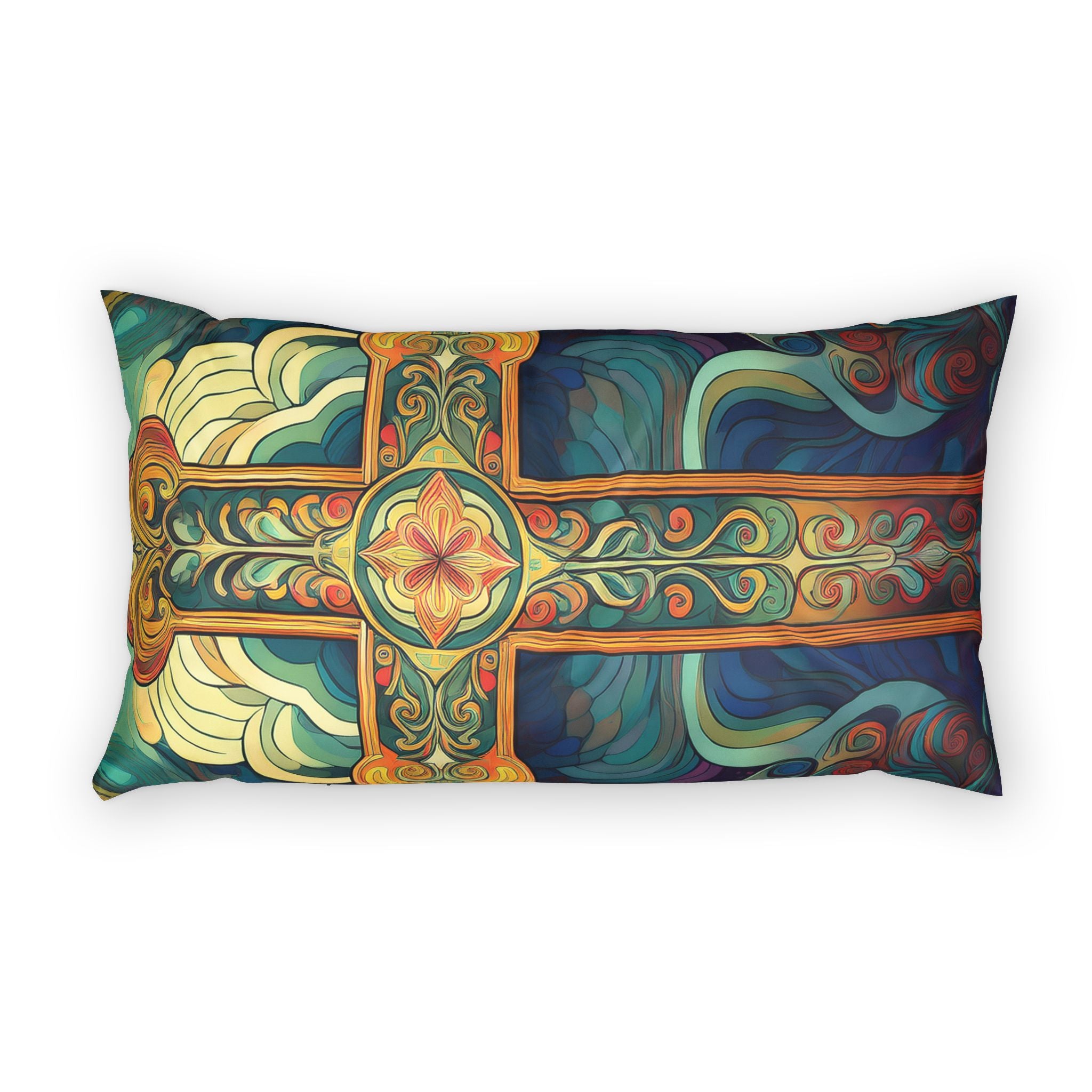 Decorative Cotton Pillow Sham — Boho Vintage Cross Mandala Design