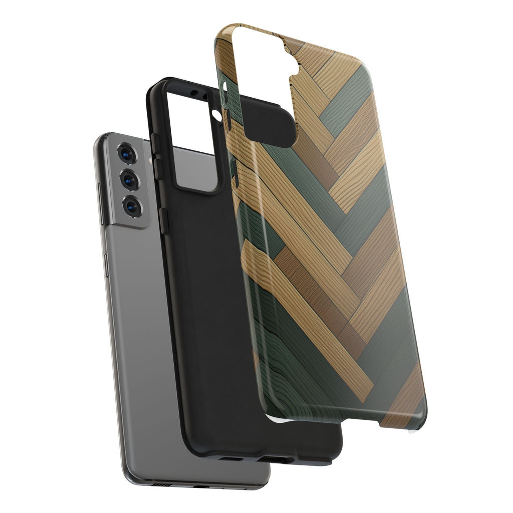 Wood Herringbone Tough Phone Case — Protective Matte Phone Cover with Natural Wood Pattern