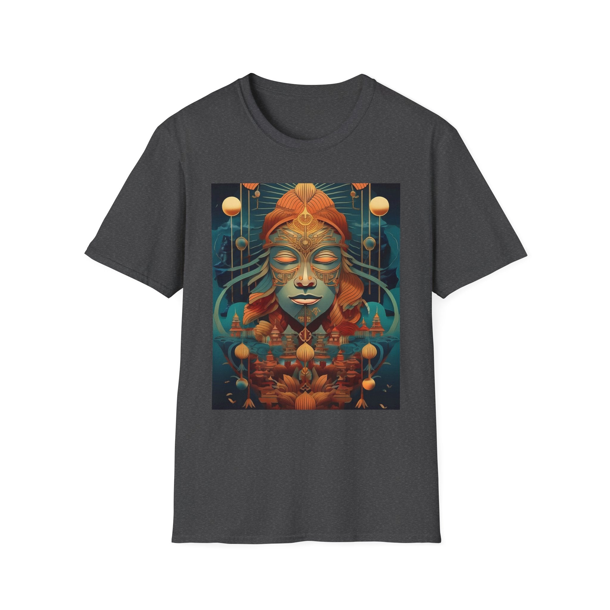Meditative Goddess T-Shirt — Tranquil Floral Face Art Tee