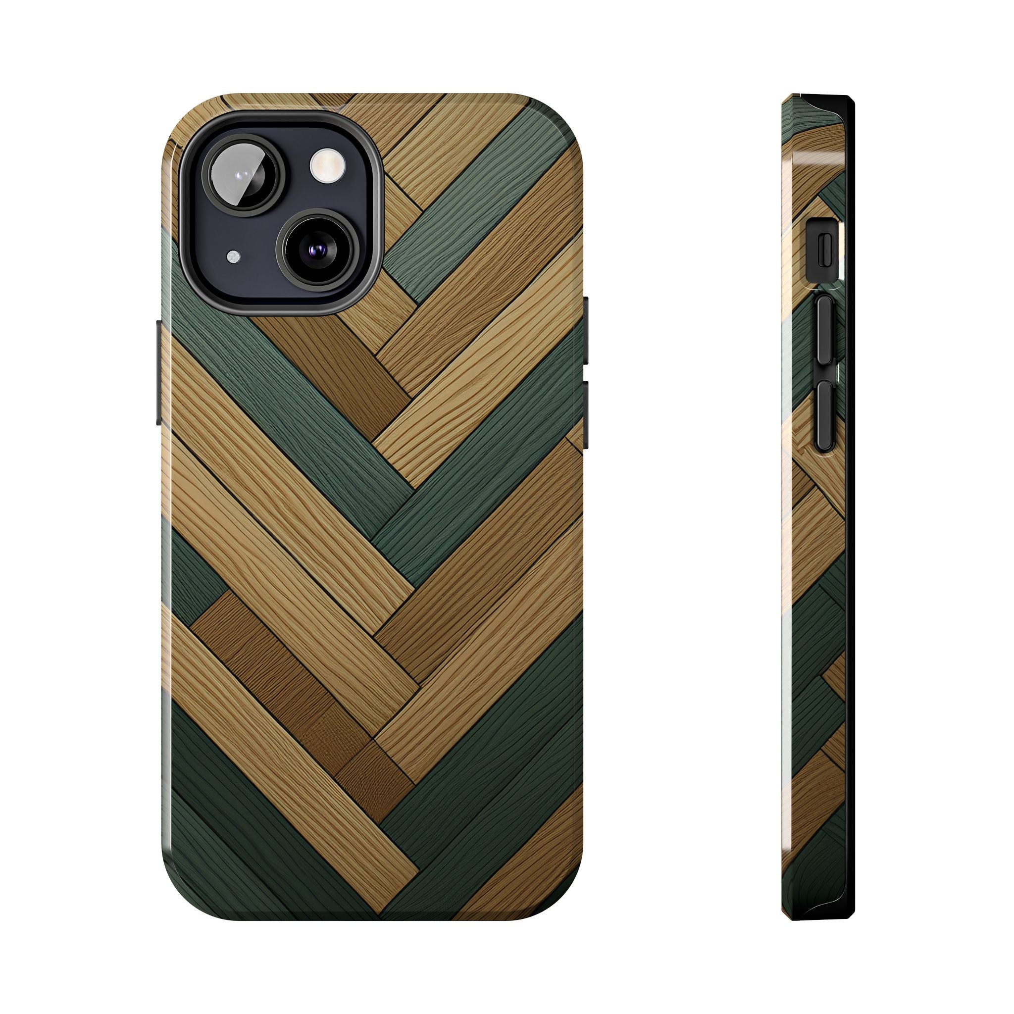 Wood Herringbone Tough Phone Case — Protective Matte Phone Cover with Natural Wood Pattern