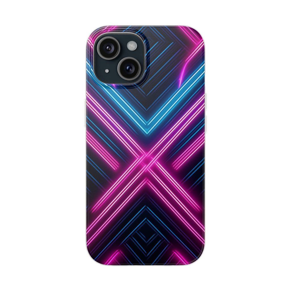 Neon Geometric Phone Case – Retro Vibes Blue & Pink Flexi Case