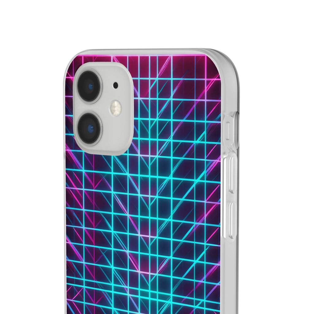 Retro Neon Grid Phone Case – 80s Vaporwave Geometric iPhone Cover