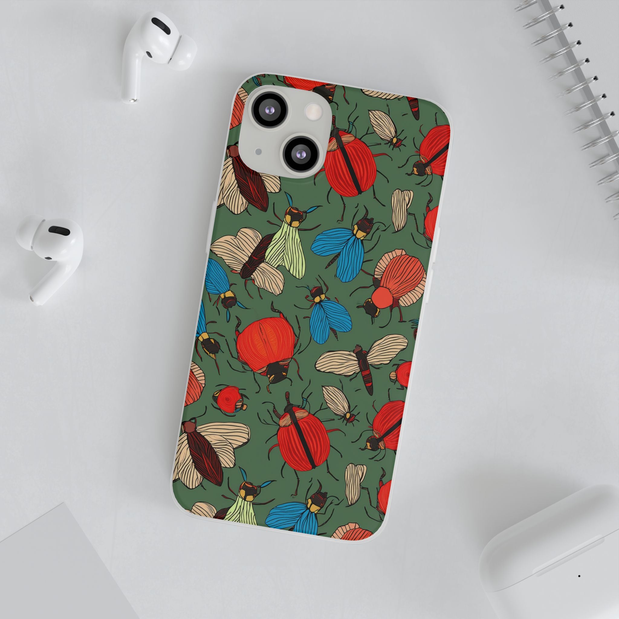 Bug Pattern Phone Case — Colorful Beetles & Flies Design