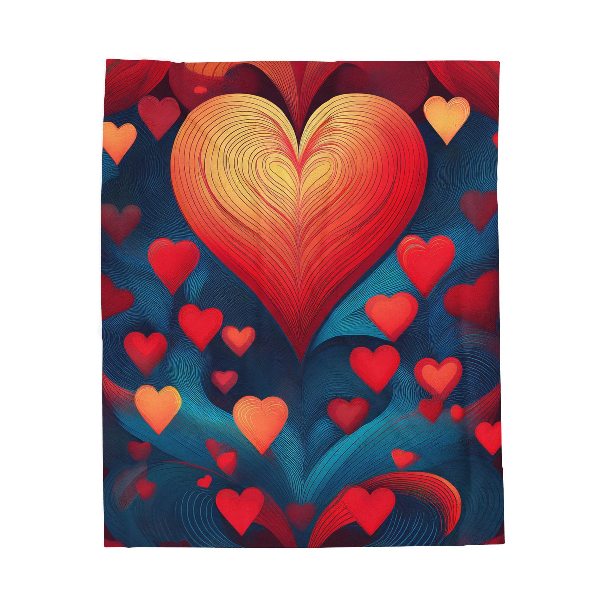 Heart Cascade Velveteen Plush Blanket – Cozy Red & Blue Heart Pattern, Perfect Valentine’s Gift