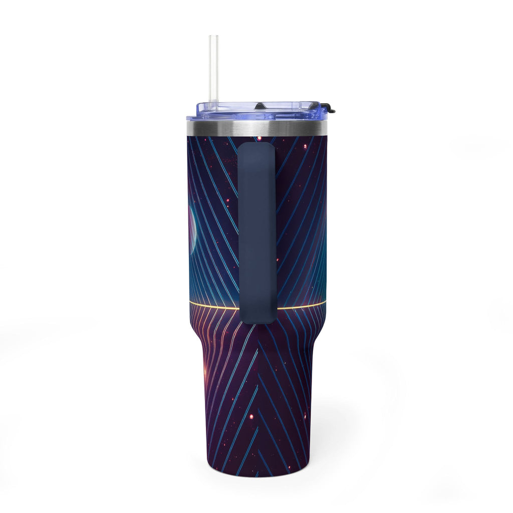 40oz Vacuum Tumbler — Neon Geometric Cosmic Design