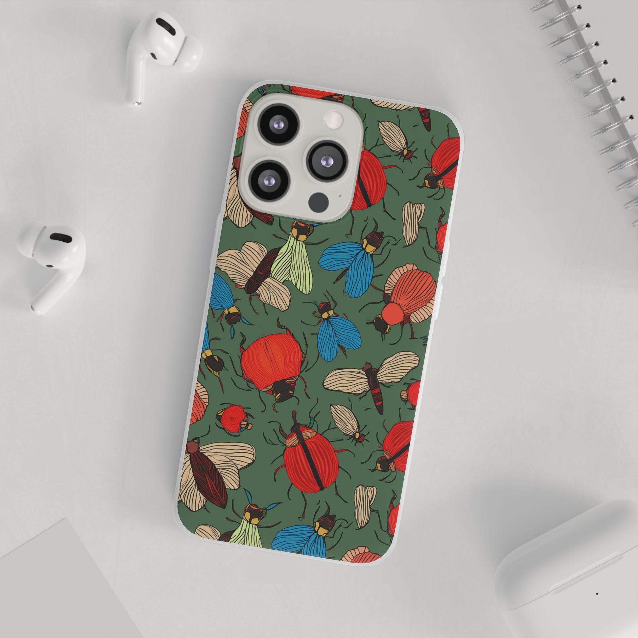 Bug Pattern Phone Case — Colorful Beetles & Flies Design