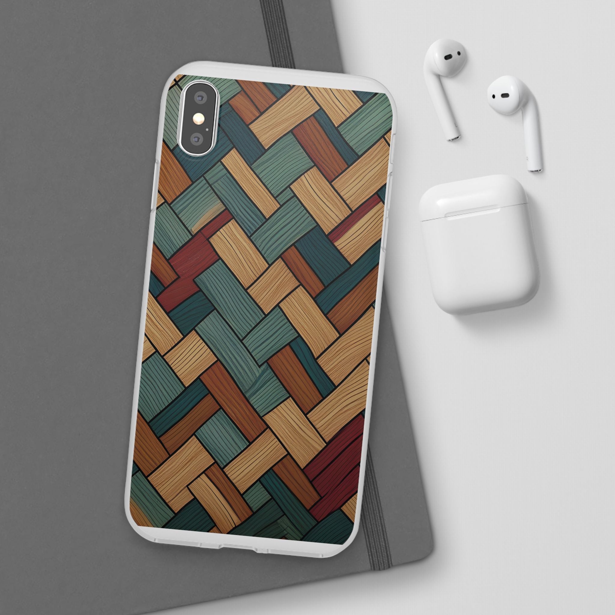 Woven Wood Pattern Phone Case — Rustic Geometric iPhone Flexi Case