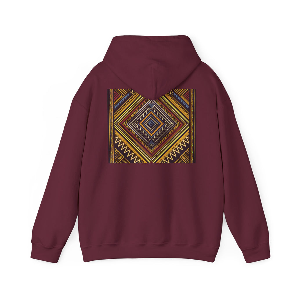 Boho Geometric Diamond Hoodie – Earthy Tribal Pattern Pullover