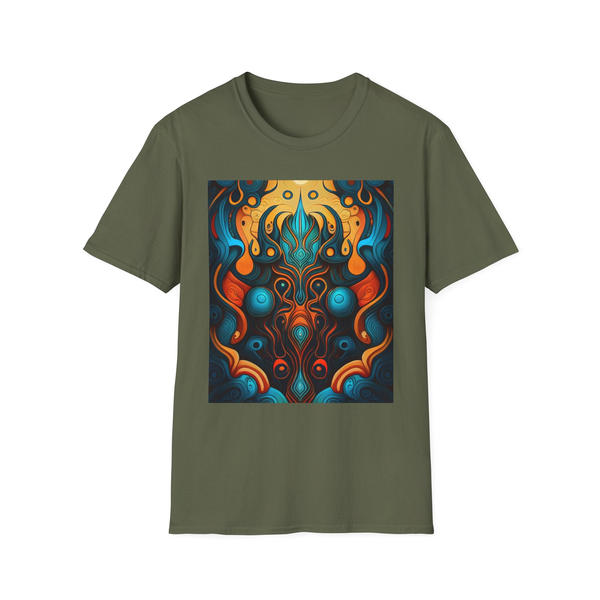 Psychedelic Abstract Mask T-Shirt — Vibrant Tribal Floral Art Tee