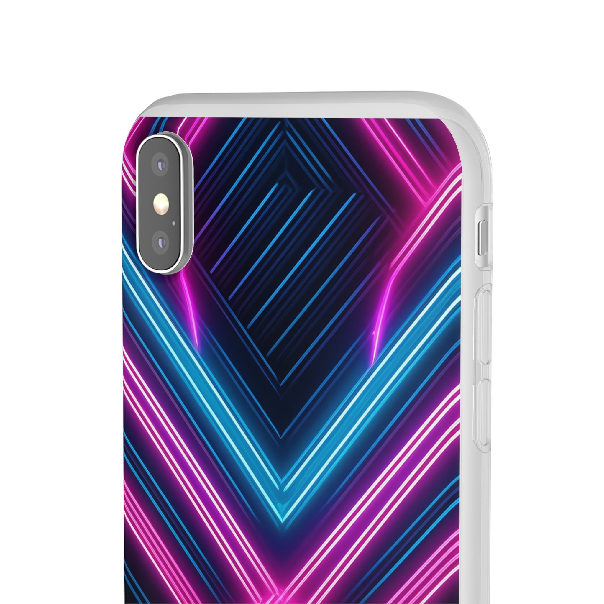 Neon Geometric Phone Case – Retro Vibes Blue & Pink Flexi Case