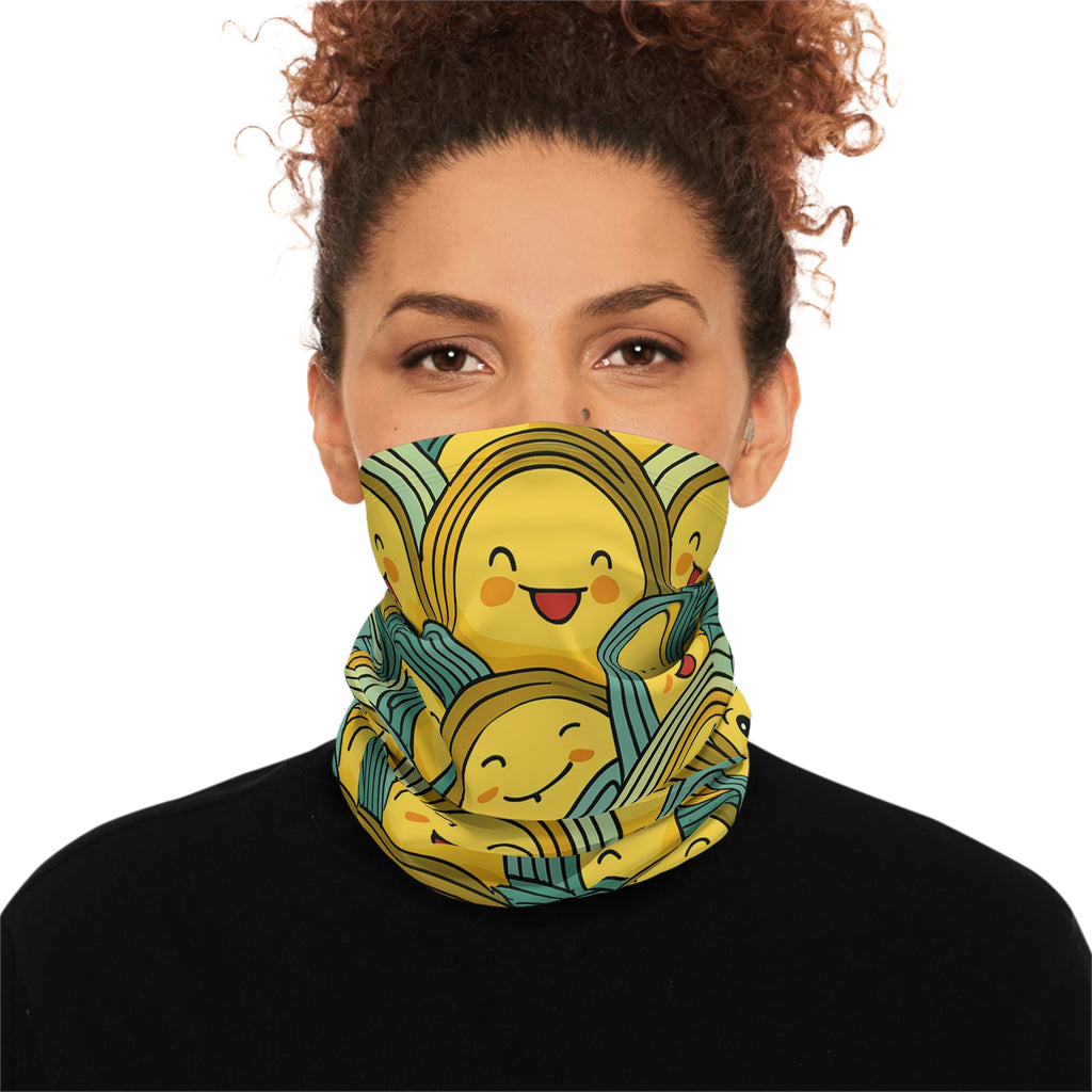 Smiley Waves Winter Neck Gaiter — Cute Yellow Face Pattern with Drawstring