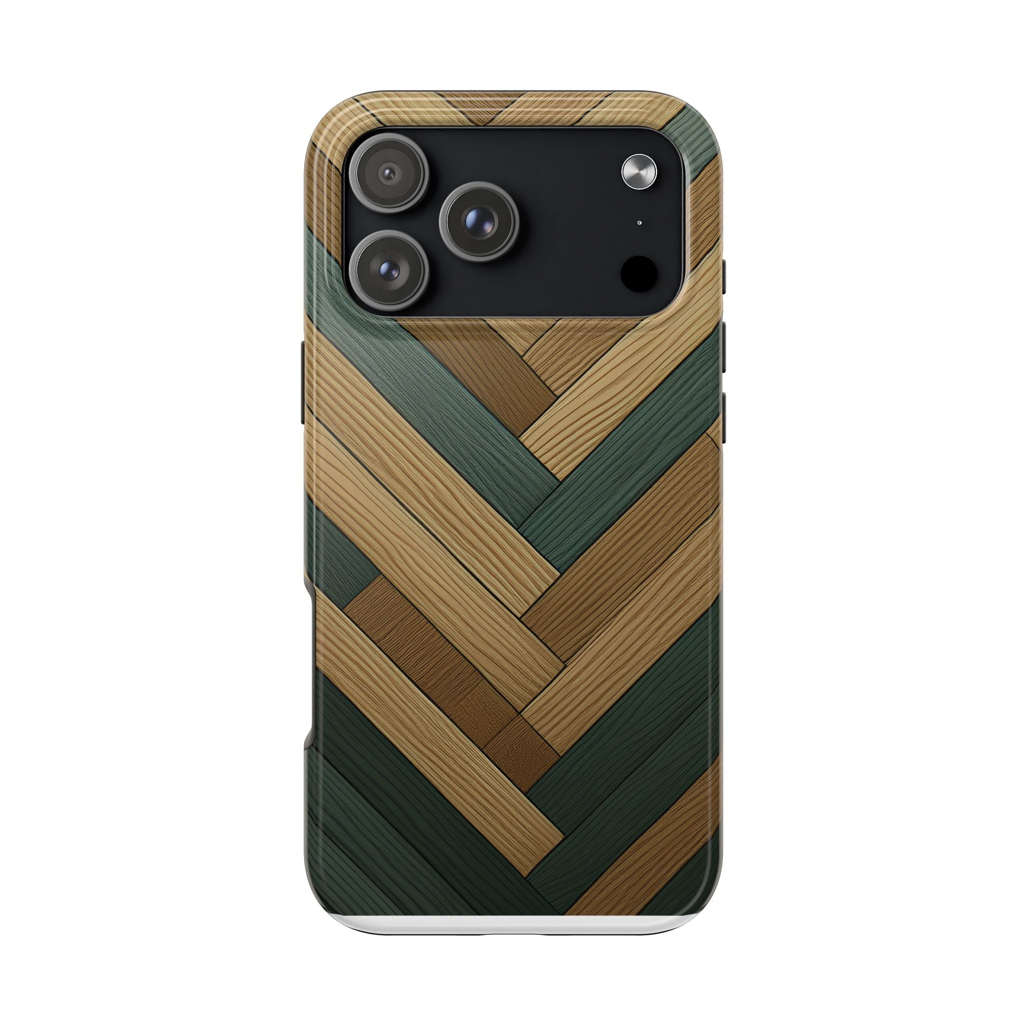Wood Herringbone Tough Phone Case — Protective Matte Phone Cover with Natural Wood Pattern