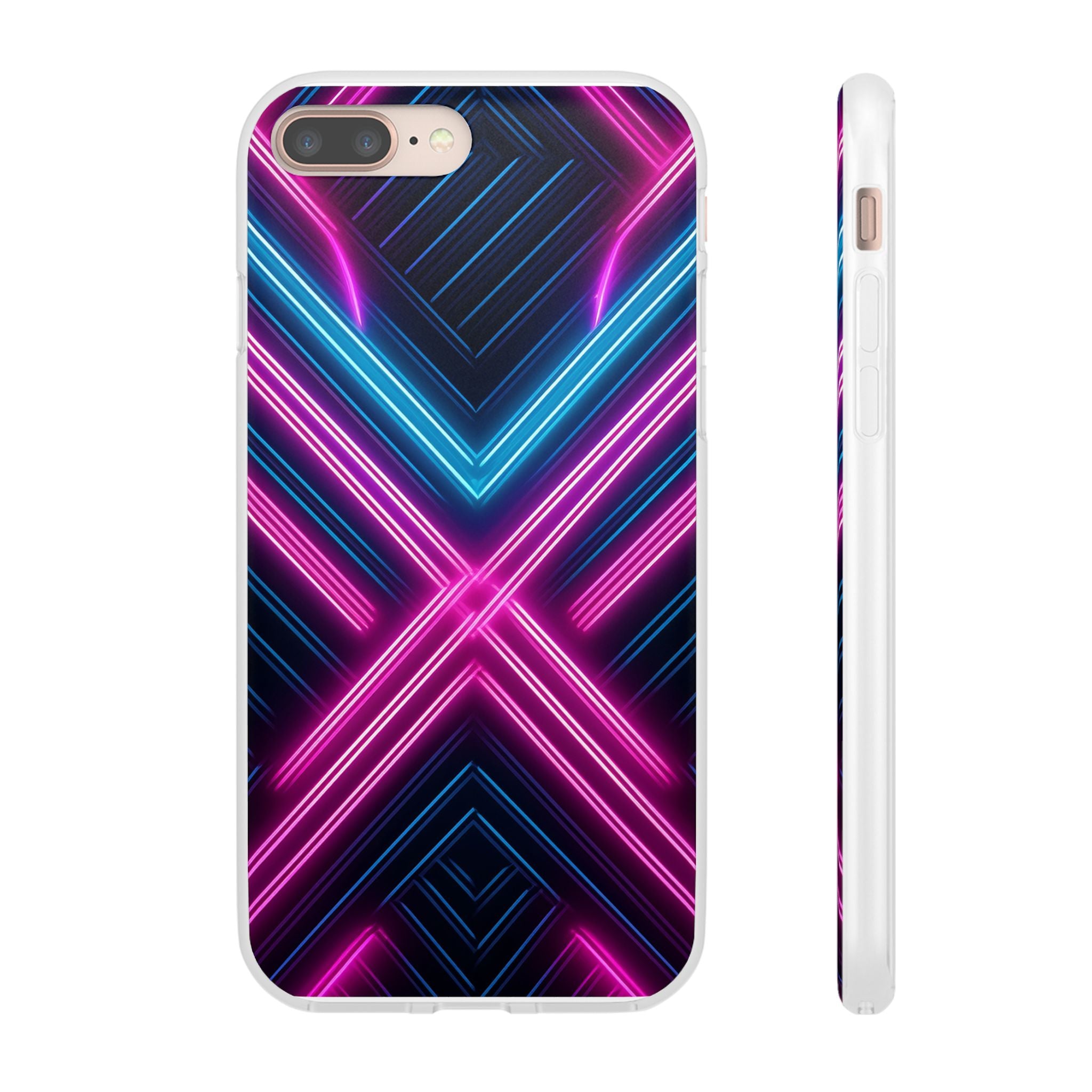 Neon Geometric Phone Case – Retro Vibes Blue & Pink Flexi Case