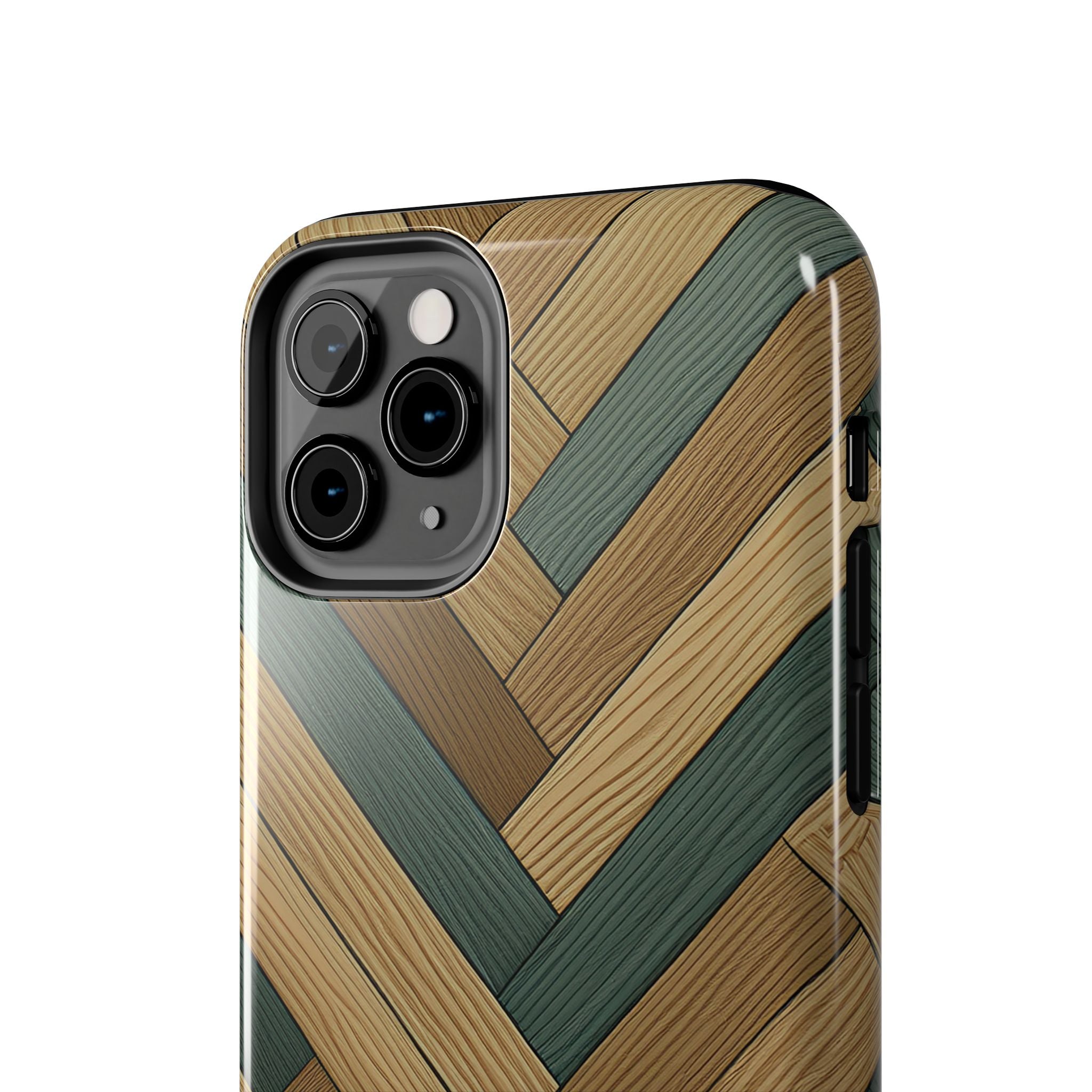 Wood Herringbone Tough Phone Case — Protective Matte Phone Cover with Natural Wood Pattern